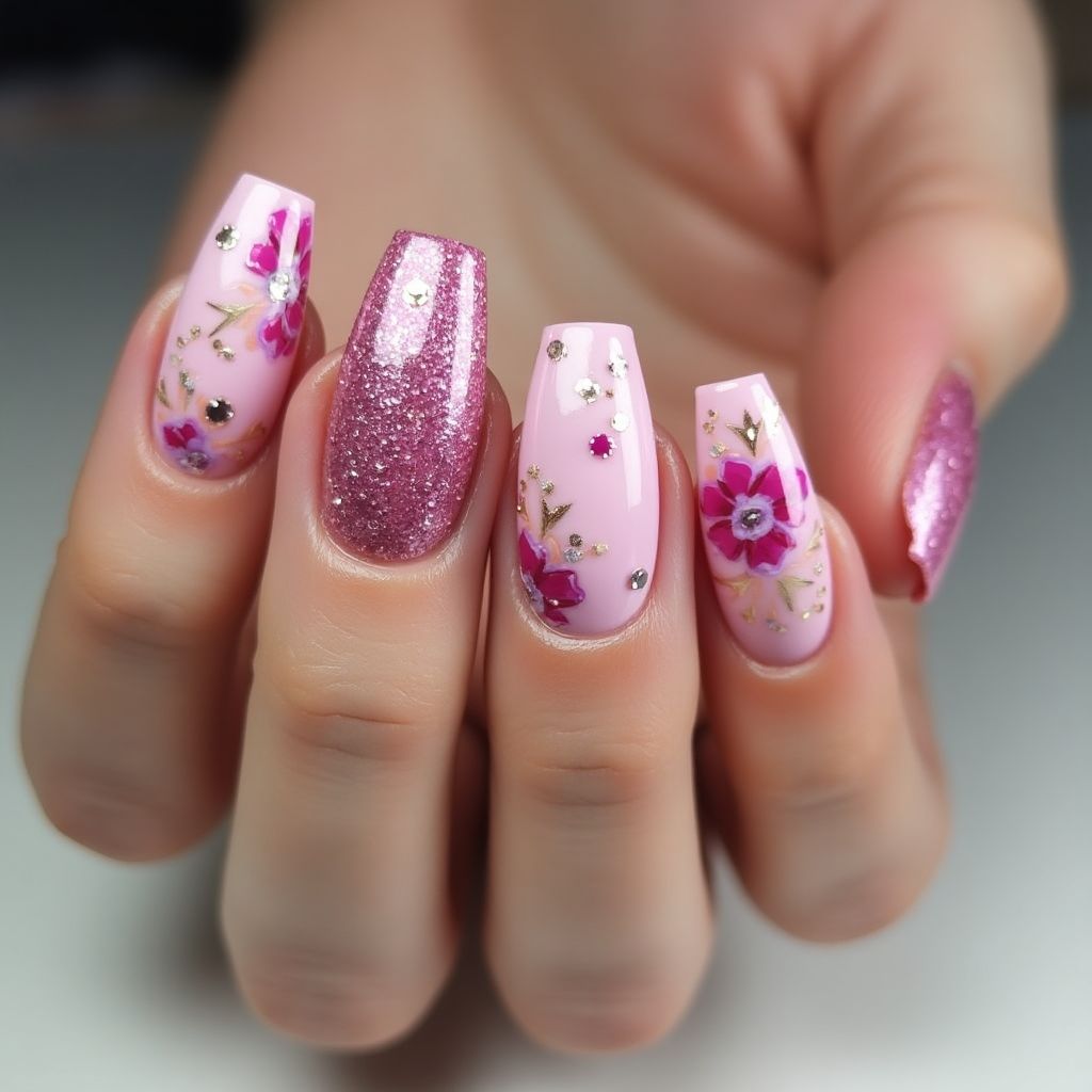 Pink Coffin Nail Design