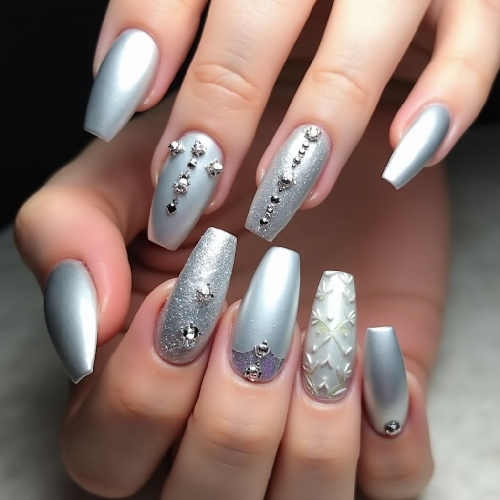 Silver Coffin Nail Design