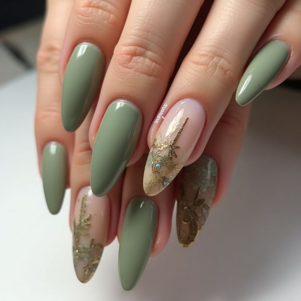 Olive Green Stiletto Nail Design