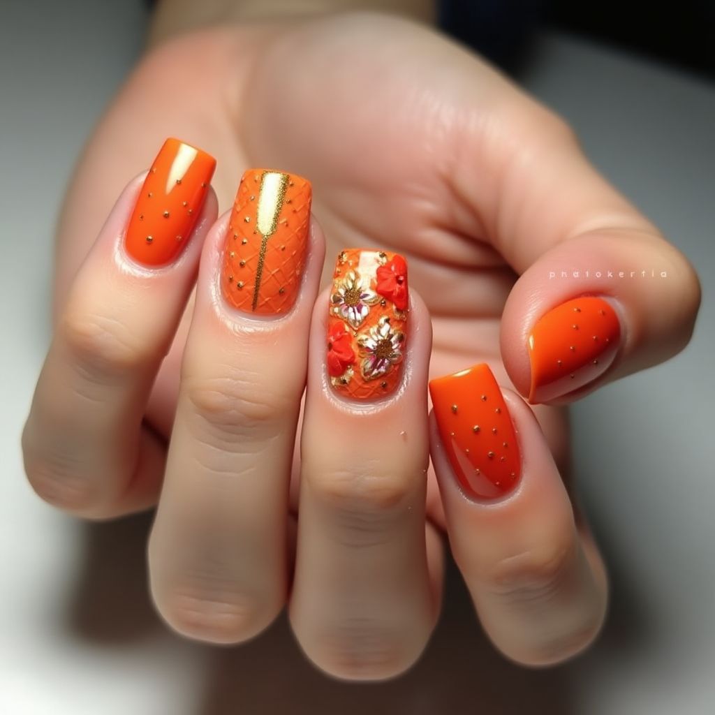 Orange Square Nail Design