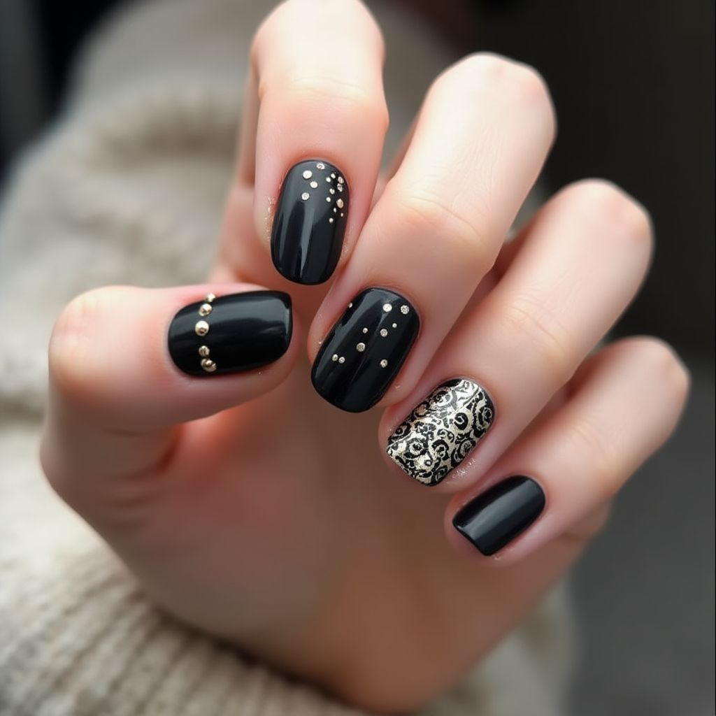 Black Round Nail Design