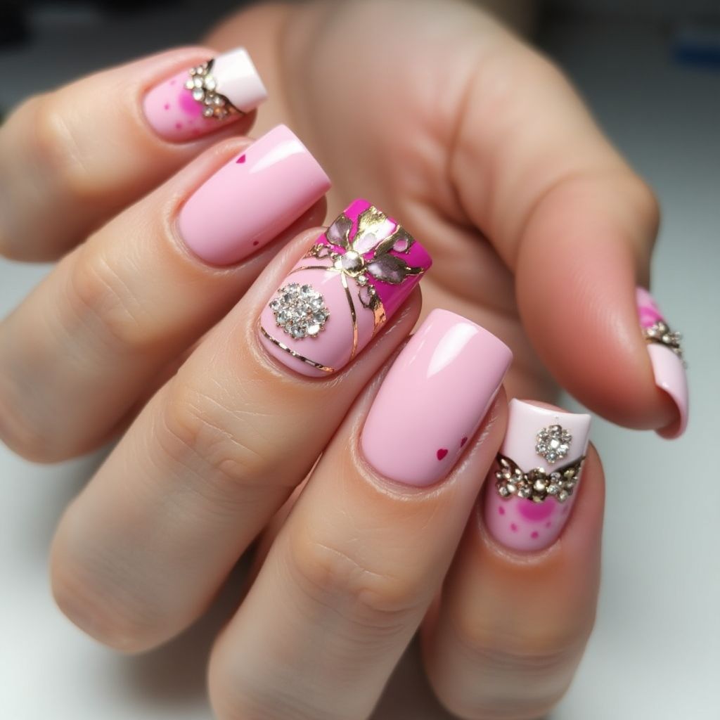Pink Square Nail Design