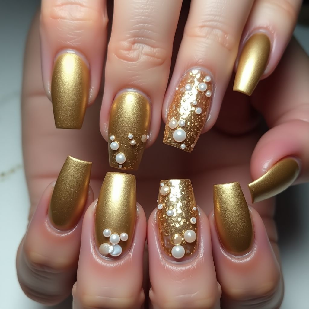 Gold Coffin Nail Design