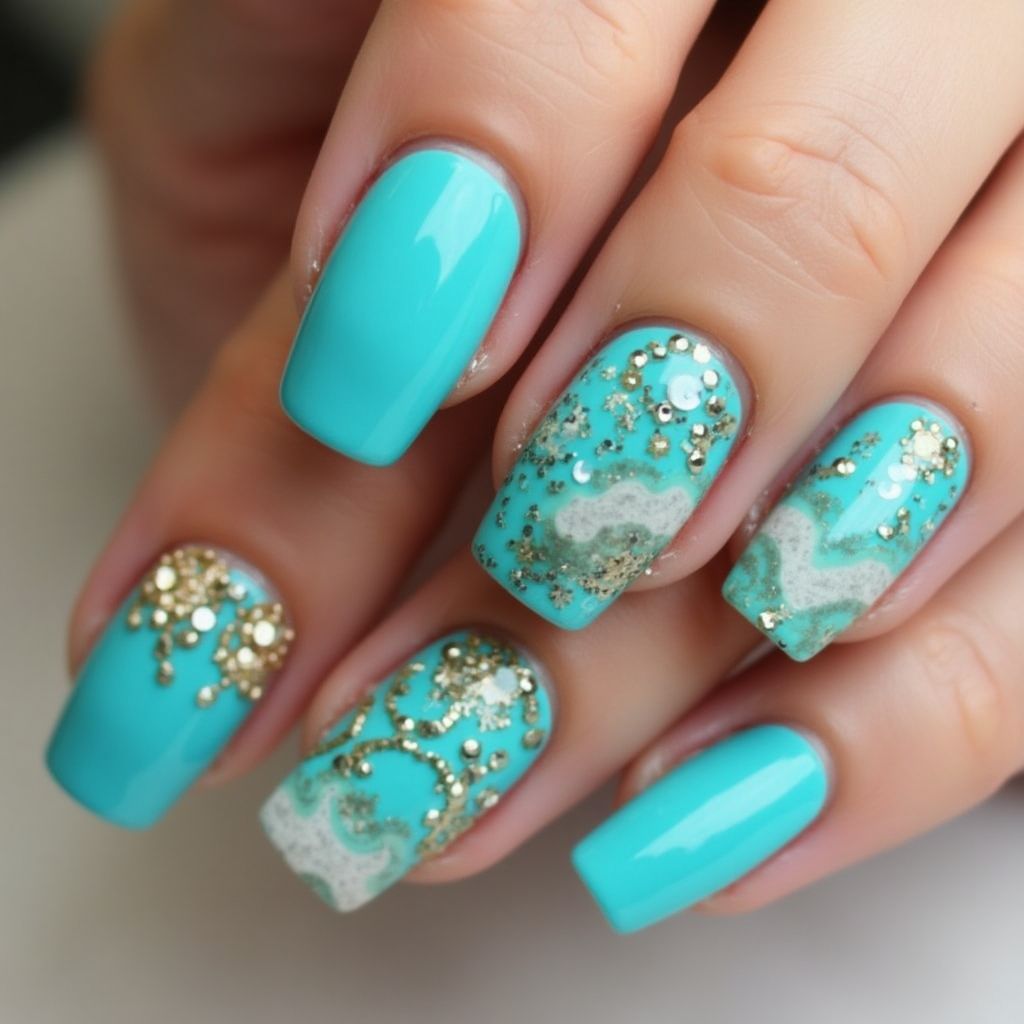 Turquoise Square Nail Design