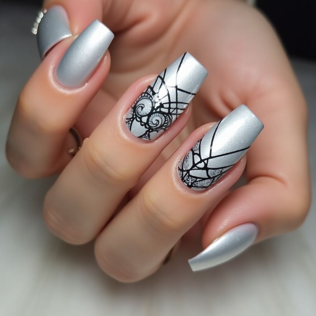 Silver Coffin Nail Design