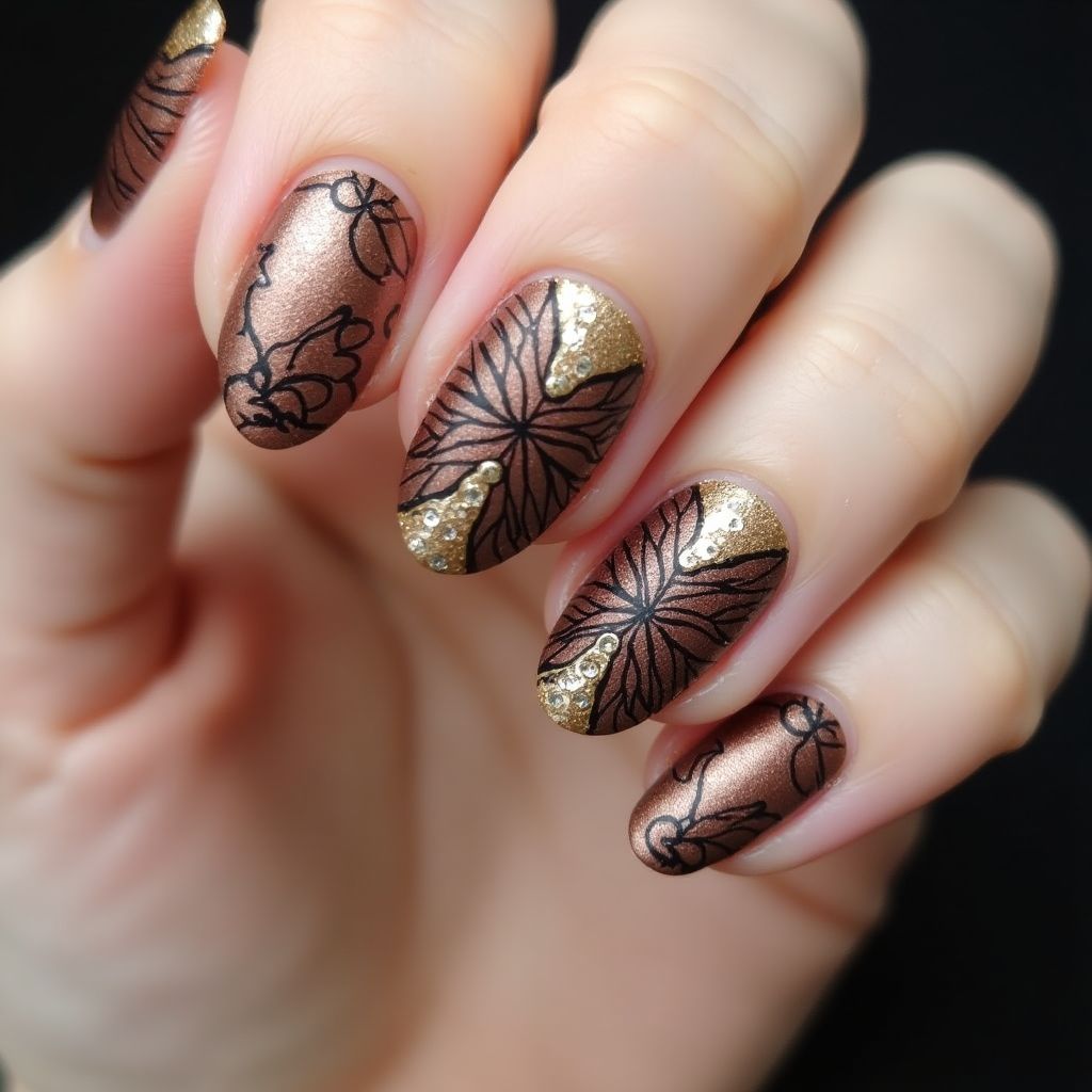 Bronze Almond Nail Design