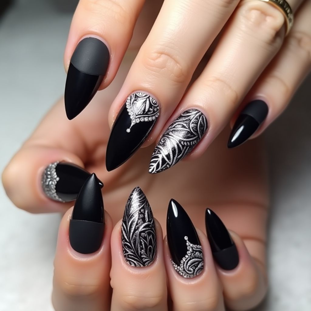 Black Stiletto Nail Design