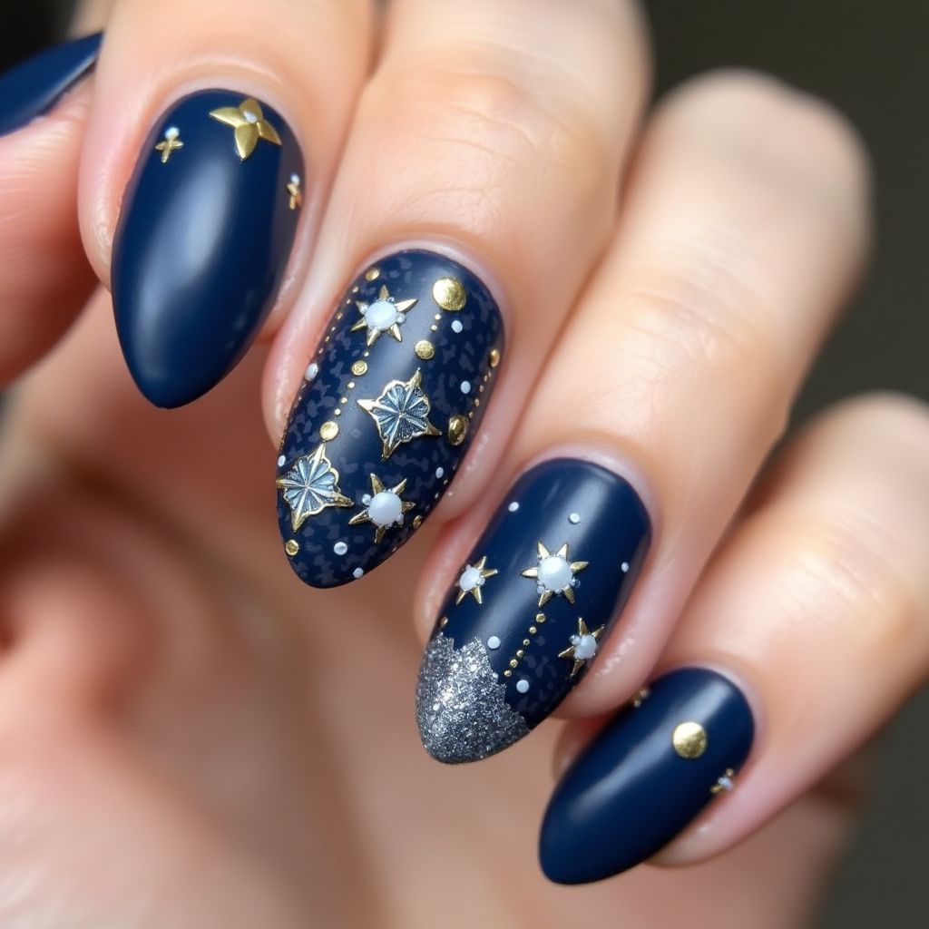 Navy blue Almond Nail Design