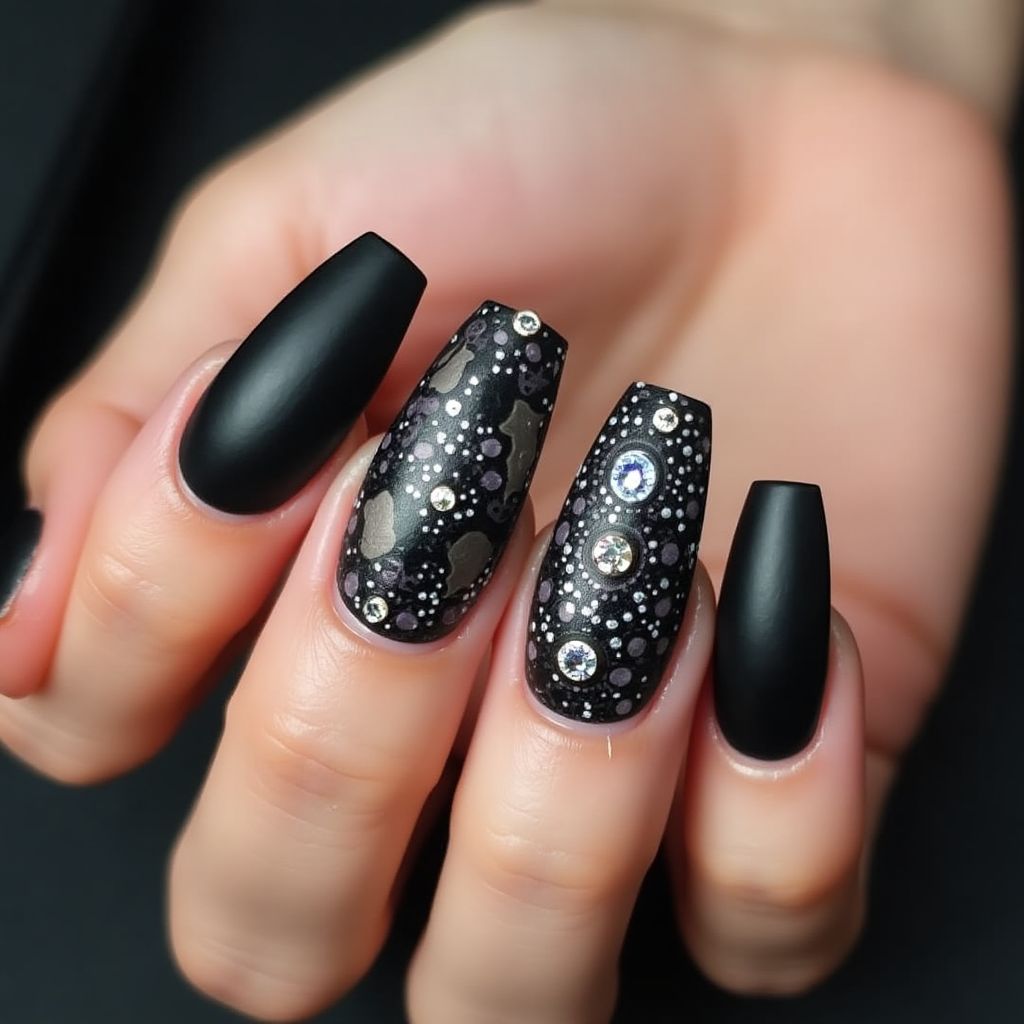 Black Coffin Nail Design