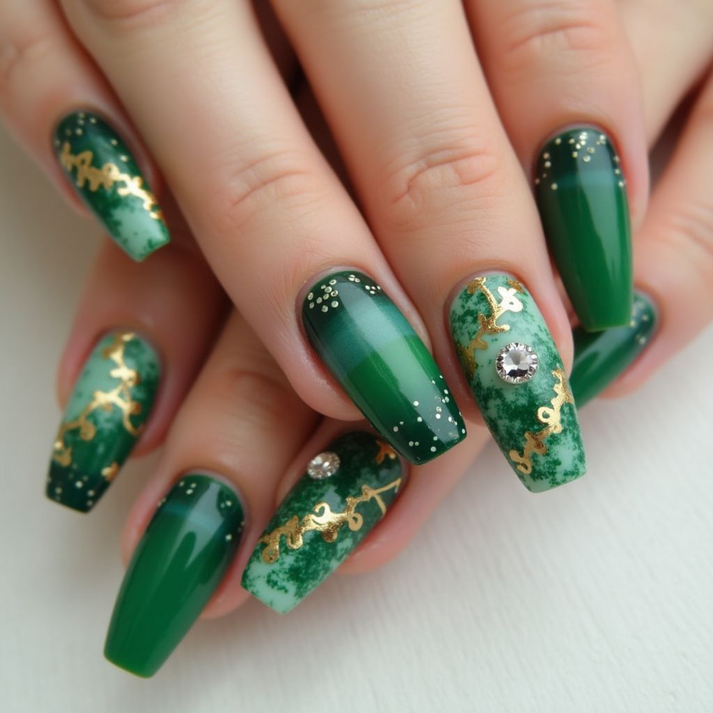 Green Square Nail Design