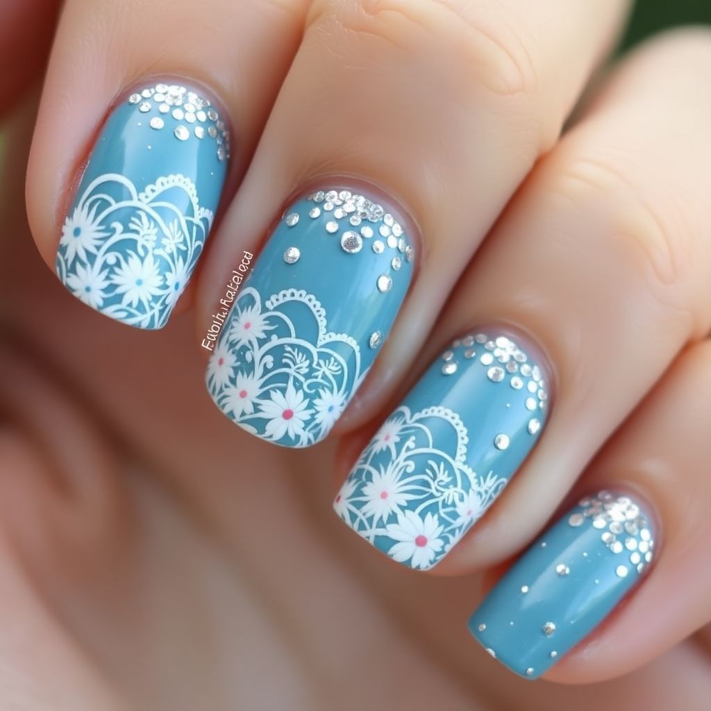 Sky blue Round Nail Design