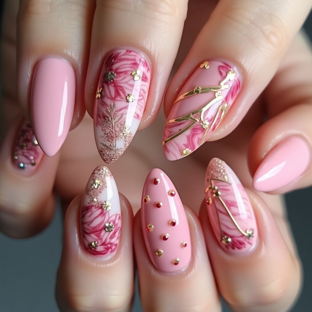 Pink Almond Nail Design