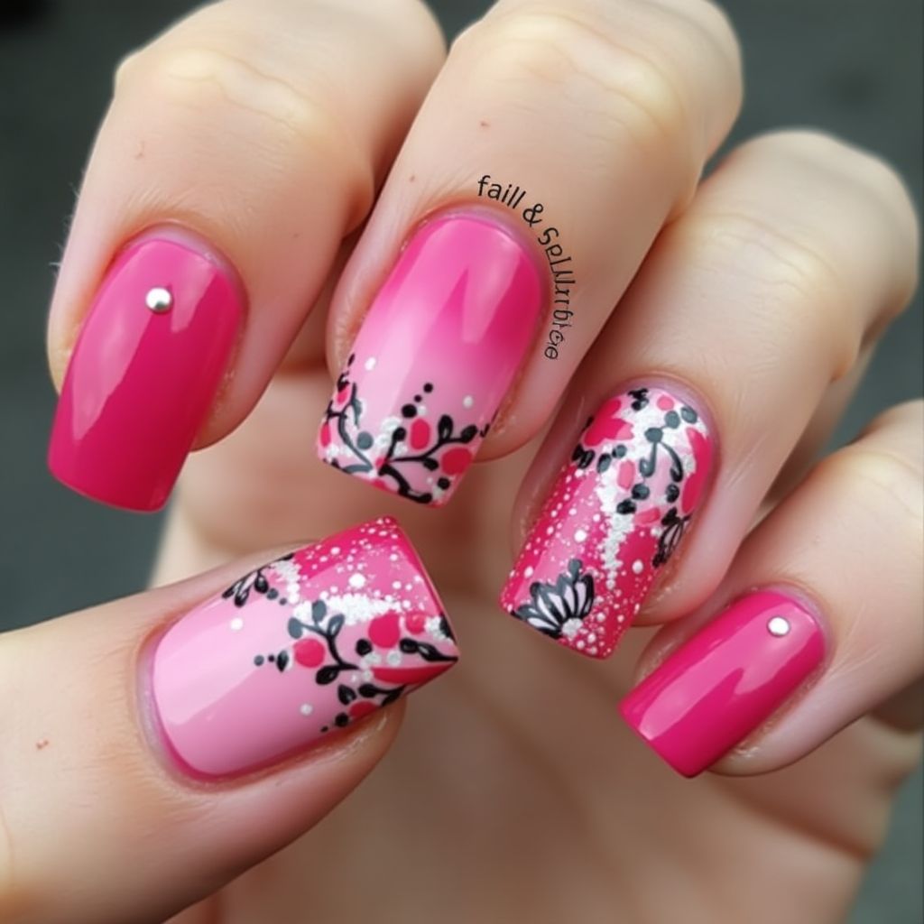 Hot Pink Square Nail Design