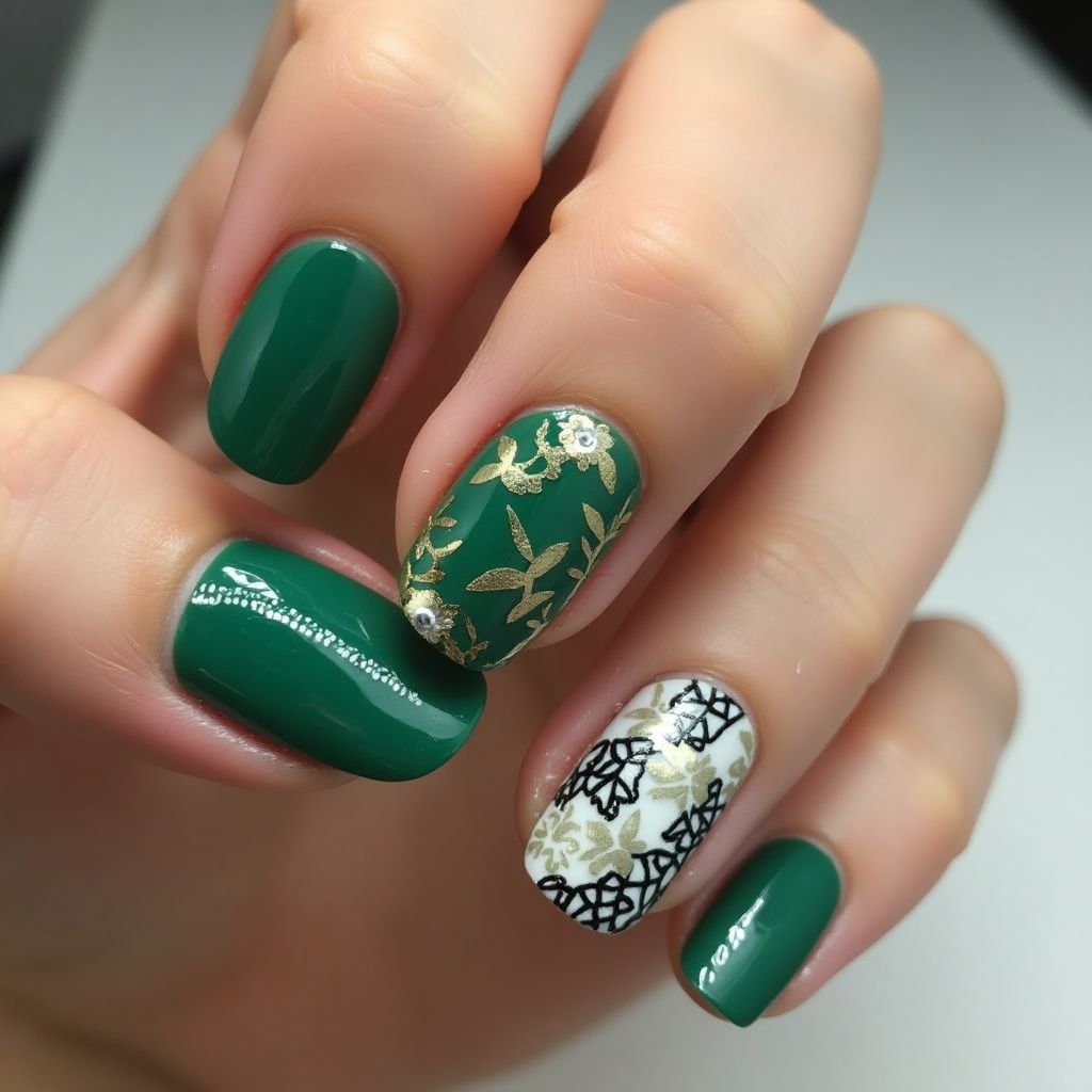 Emerald Green Round Nail Design