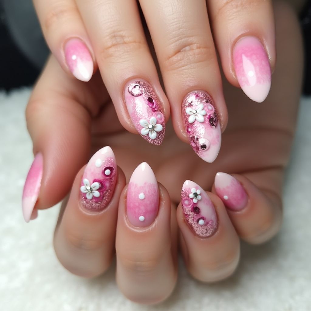 Pink Almond Nail Design