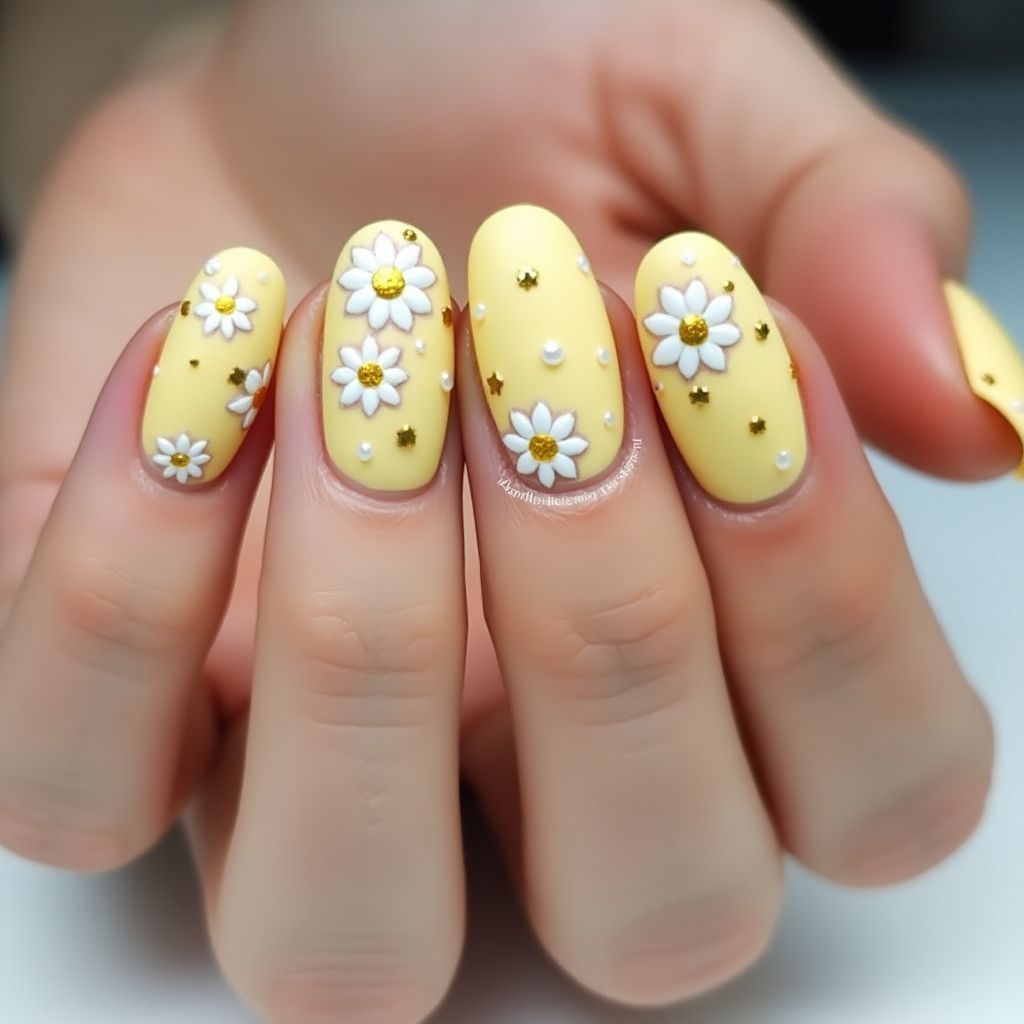 Pastel Yellow Round Nail Design