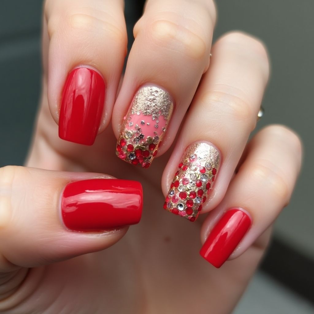 Red Square Nail Design