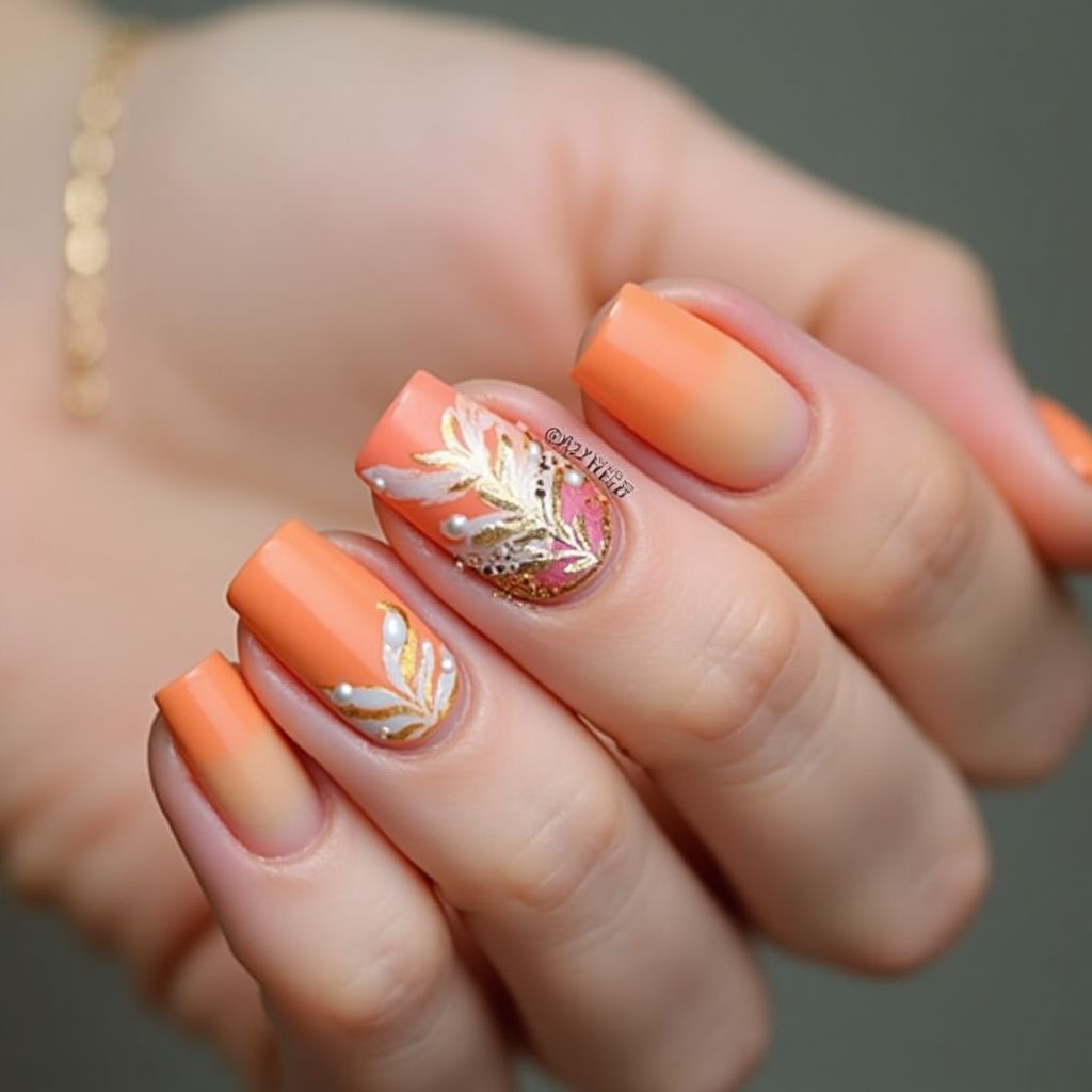 Peach Square Nail Design