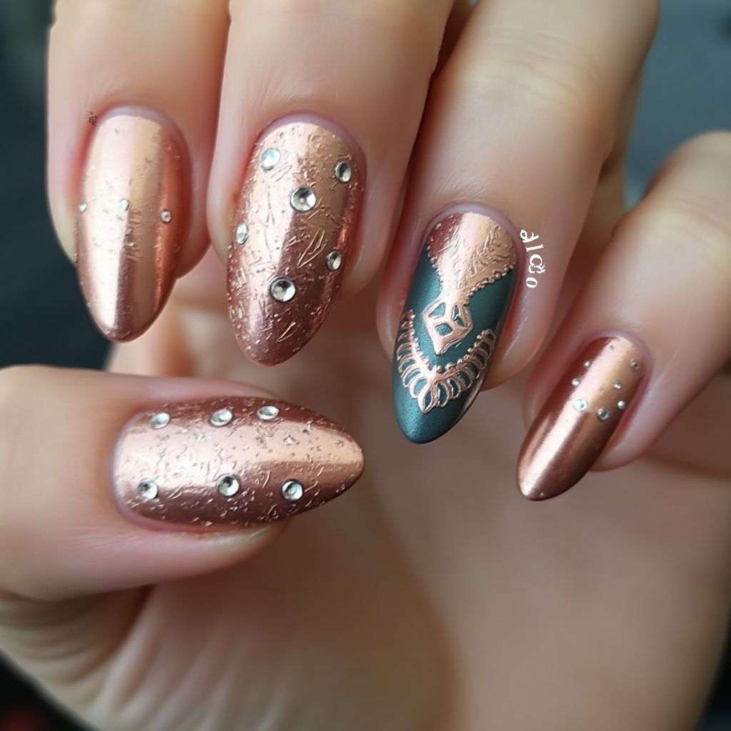 Copper Almond Nail Design