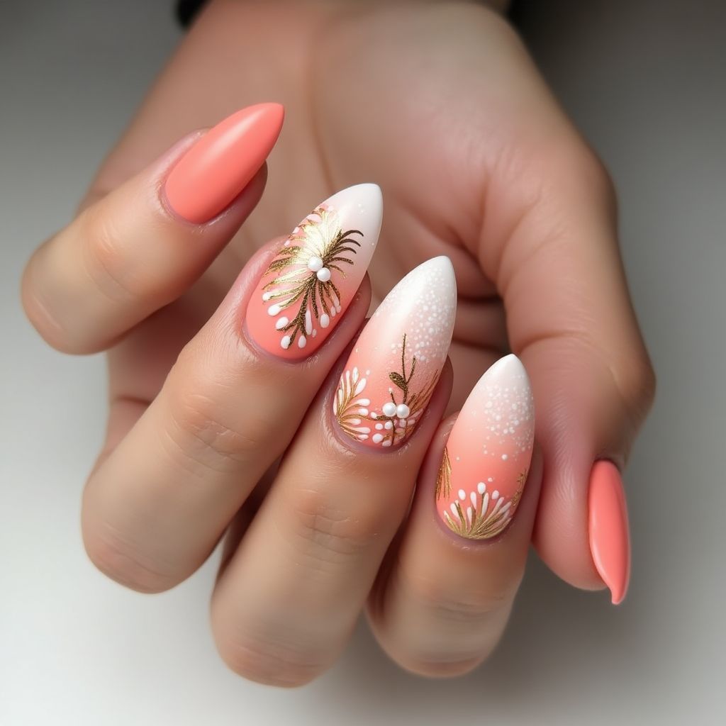 Coral Almond Nail Design