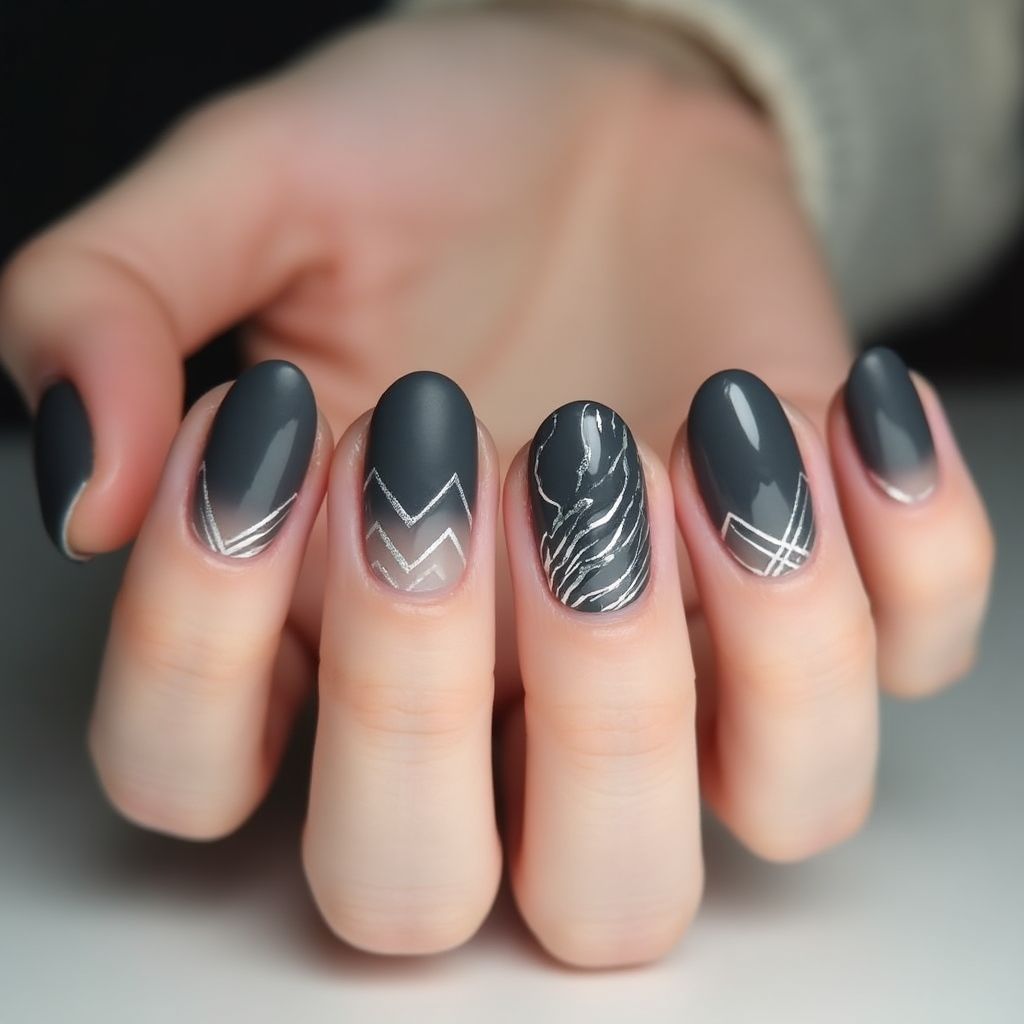 Charcoal Gray Round Nail Design