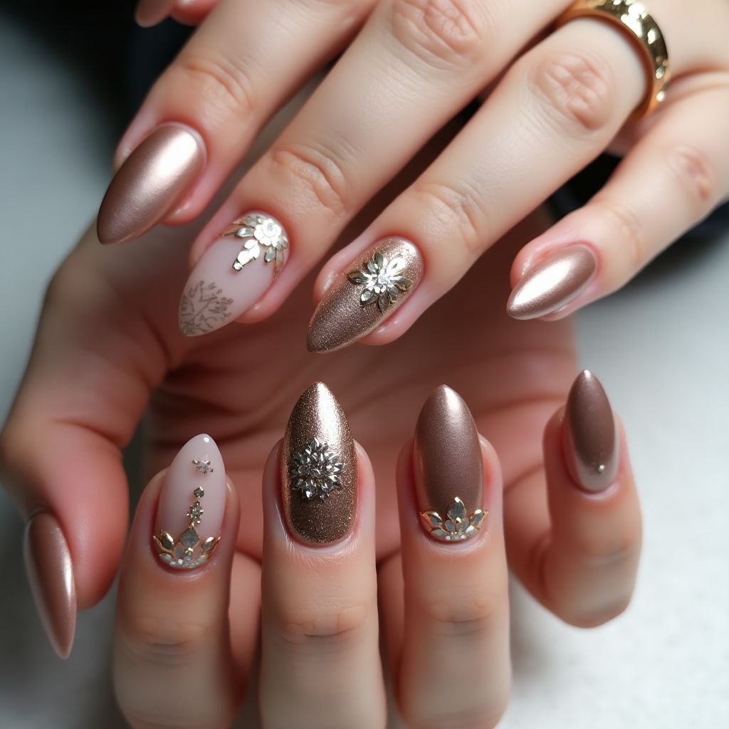 Bronze Almond Nail Design