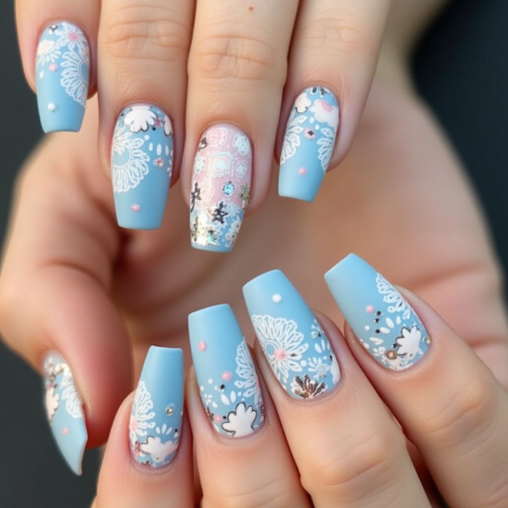 Baby Blue Square Nail Design