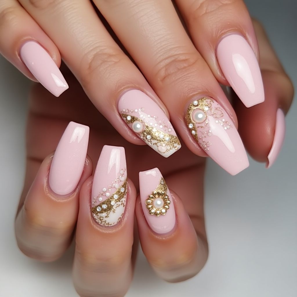 Baby Pink Coffin Nail Design
