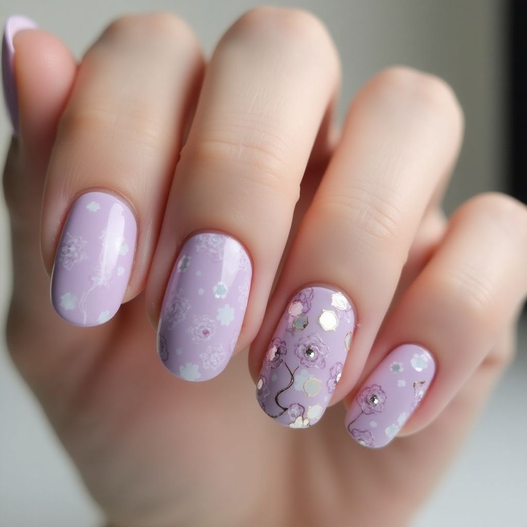 Pastel Purple Round Nail Design