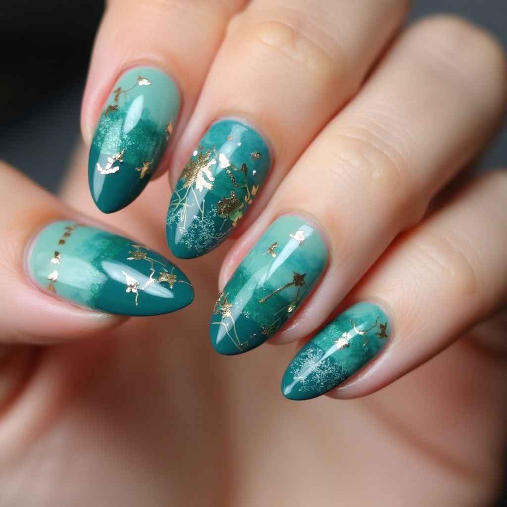 Teal Almond Nail Design