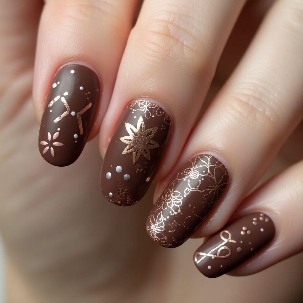 Chocolate Brown Round Nail Design