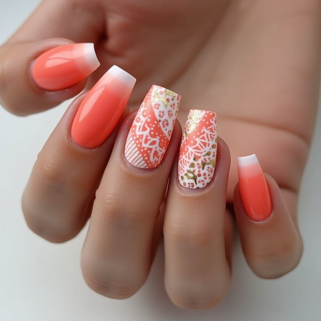 Coral Square Nail Design