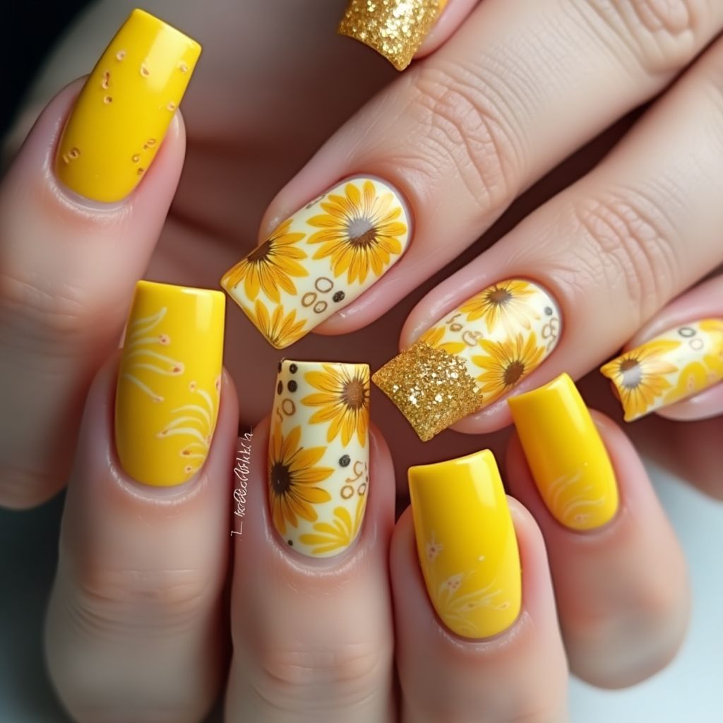 Yellow Square Nail Design