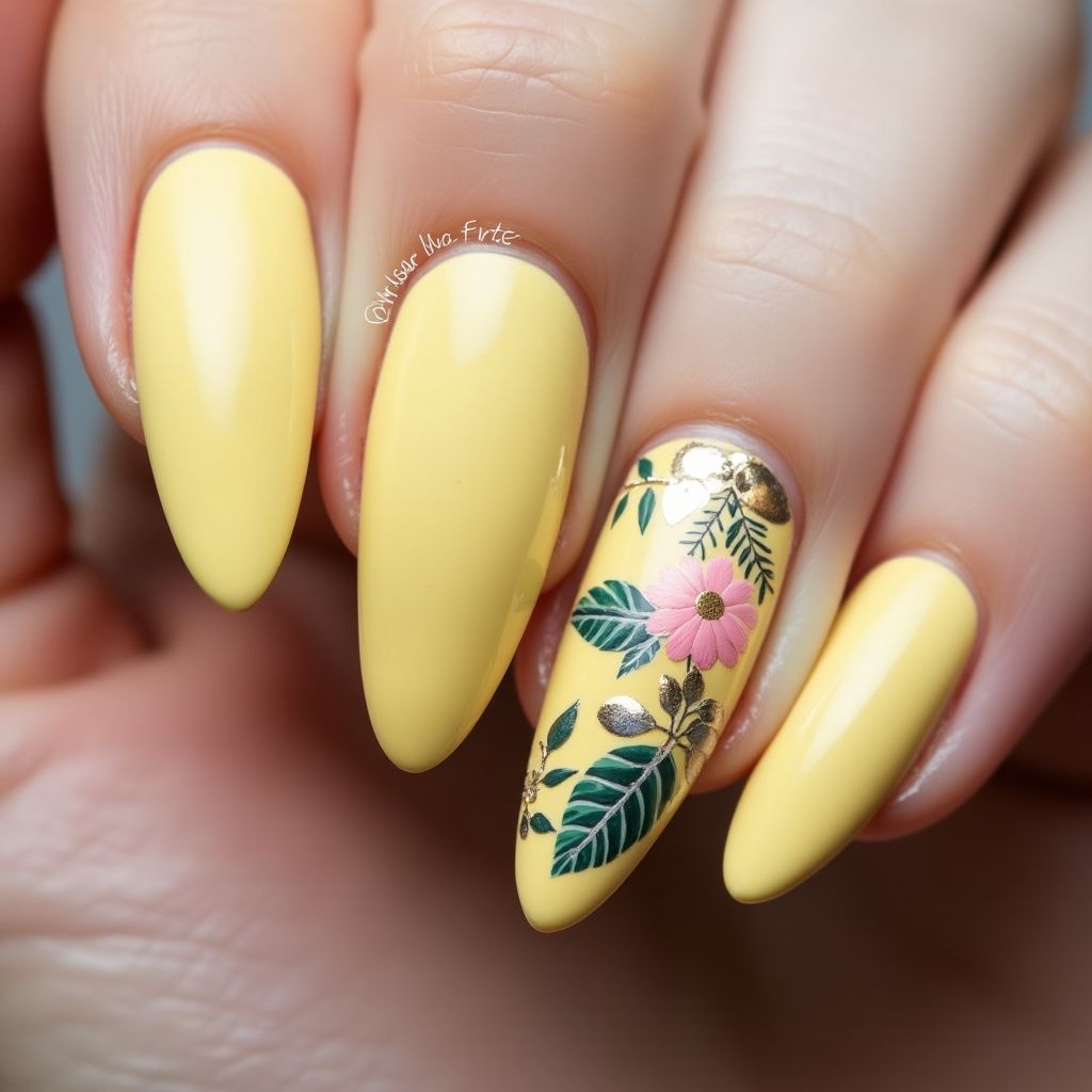 Pastel Yellow Stiletto Nail Design