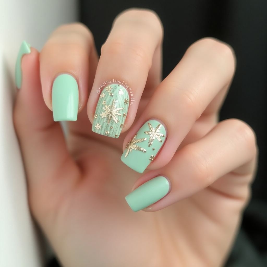 Pastel Green Square Nail Design