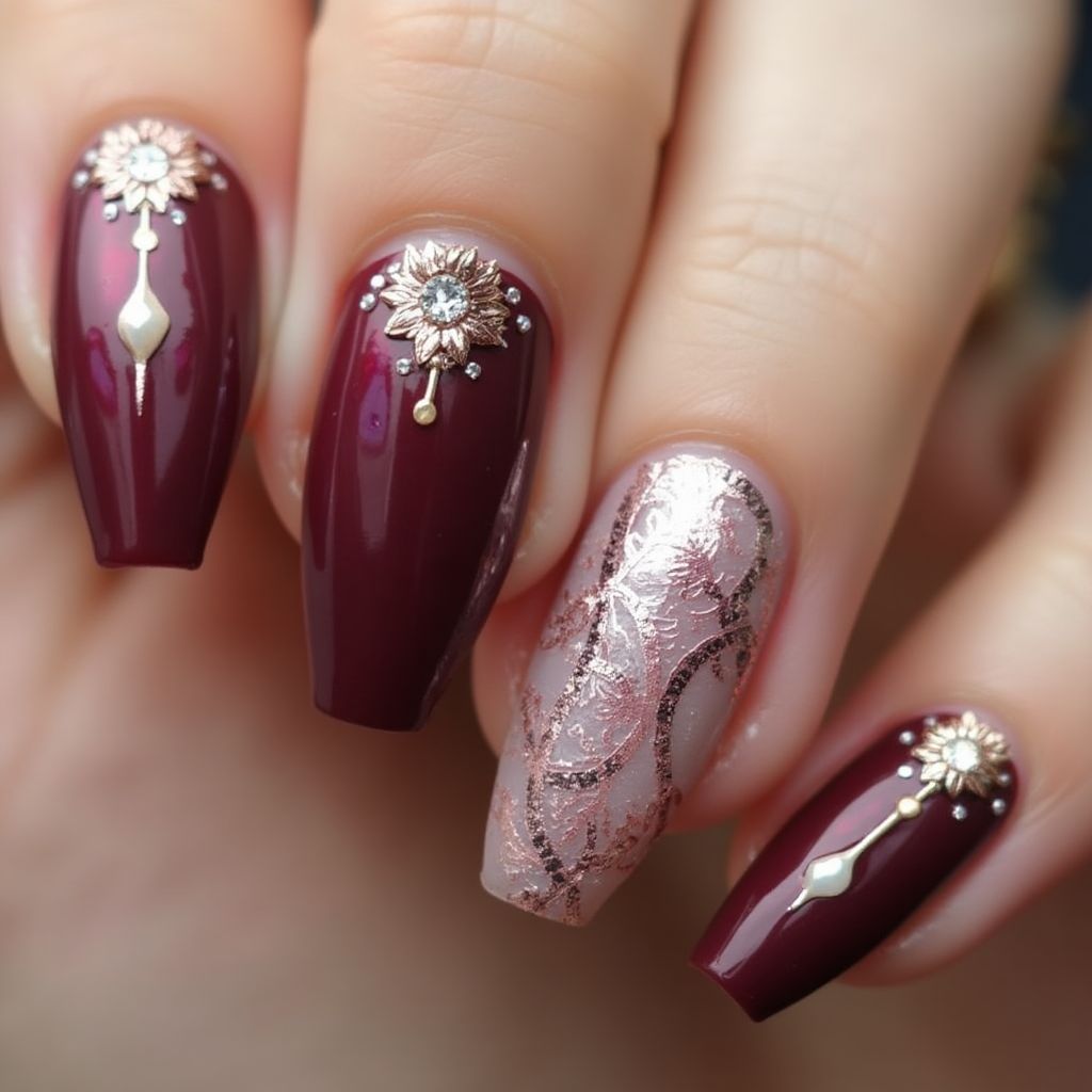 Wine Stiletto Nail Design