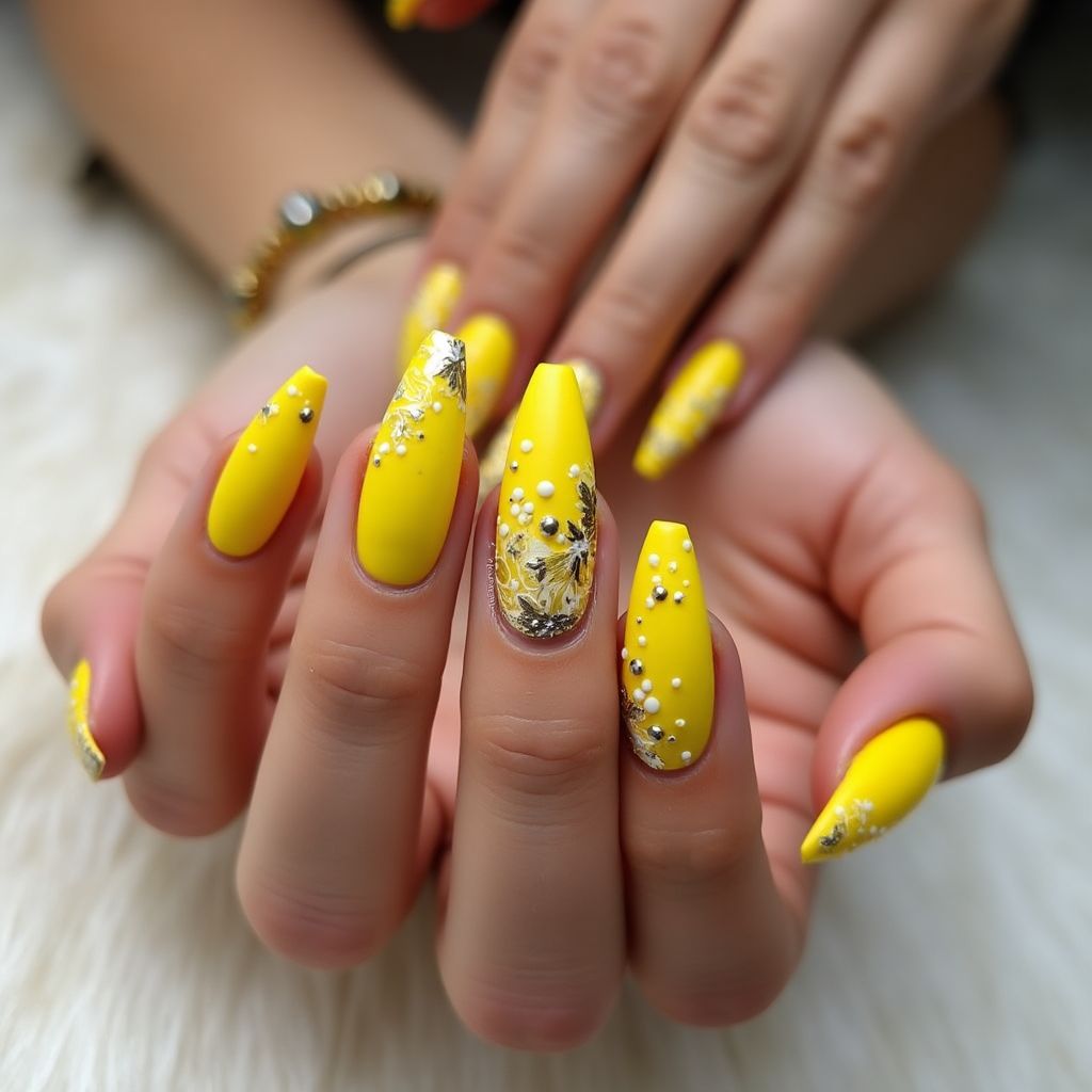 Yellow Stiletto Nail Design