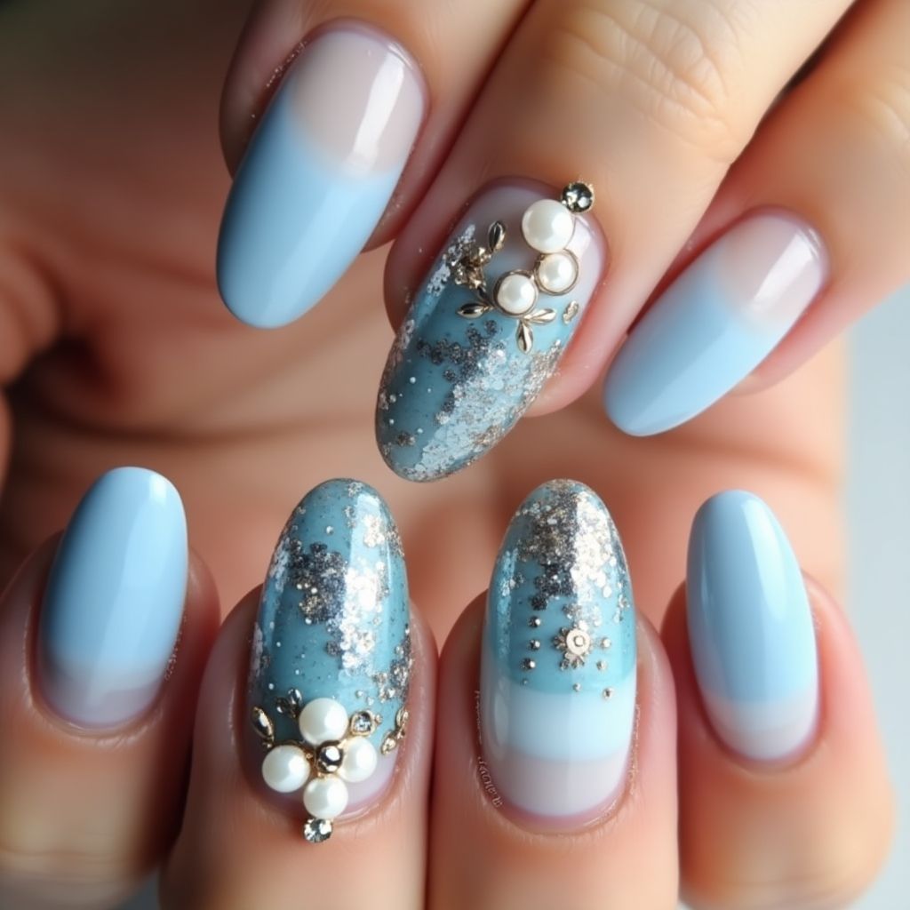 Baby Blue Stiletto Nail Design