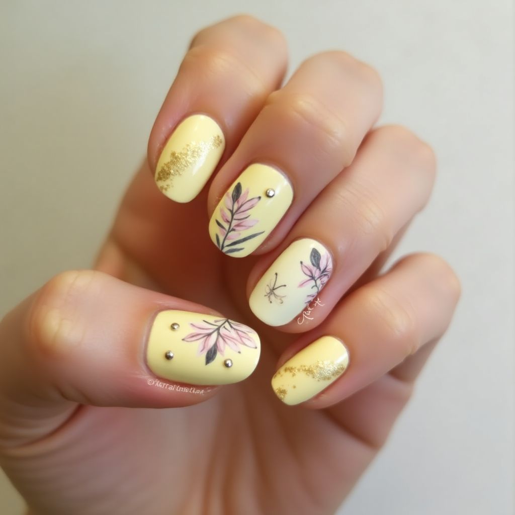 Pastel Yellow Round Nail Design