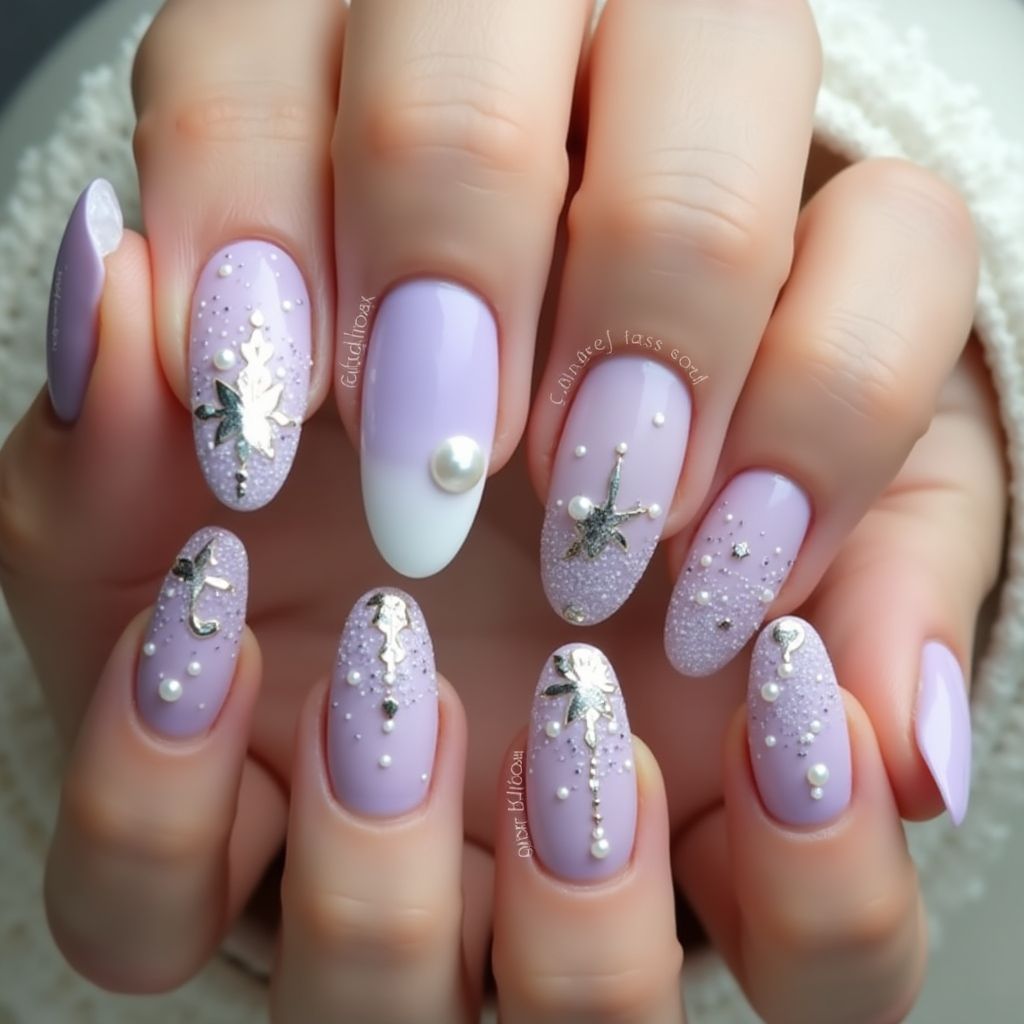 Lavender Almond Nail Design