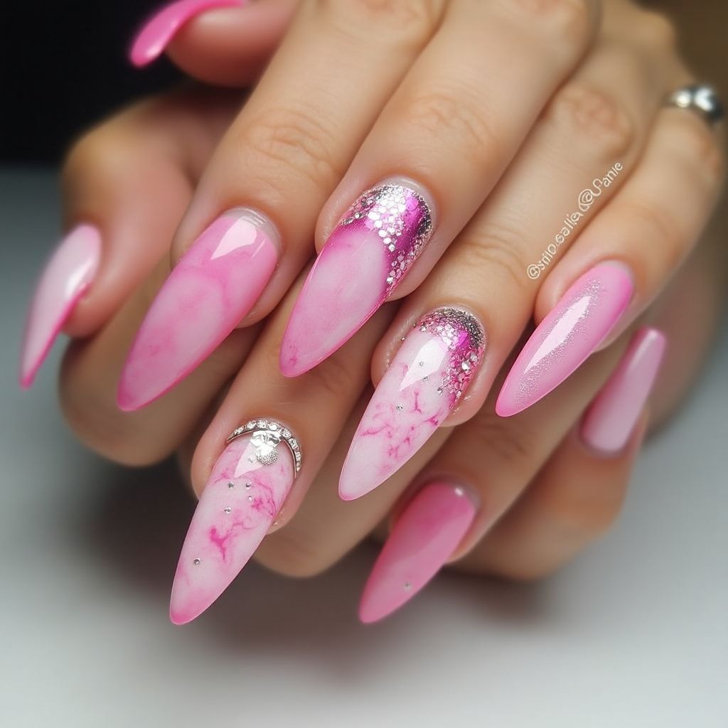 Pink Stiletto Nail Design