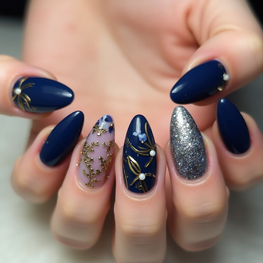 Navy Blue Stiletto Nail Design