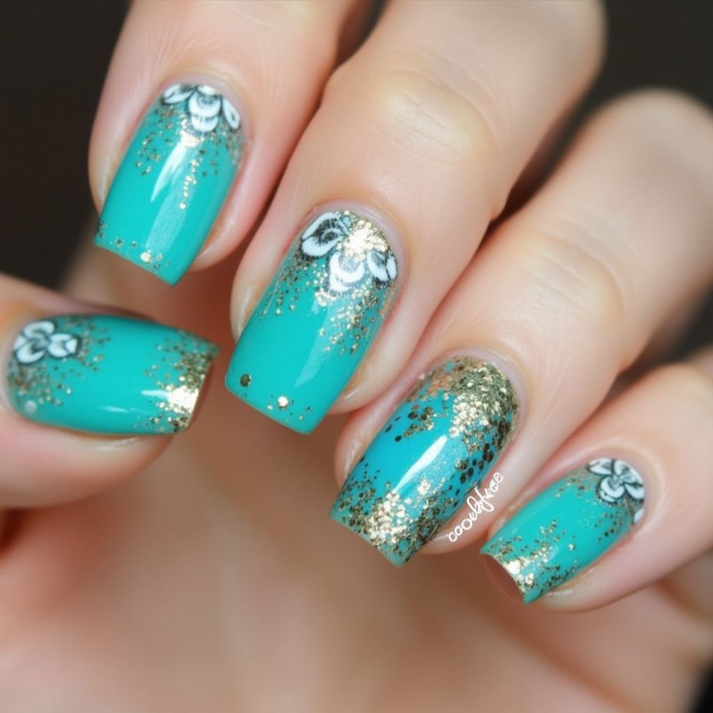 Turquoise Square Nail Design