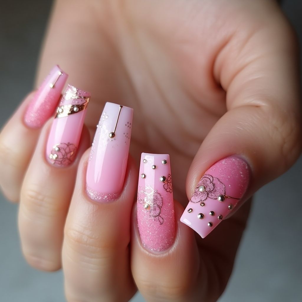 Pink Coffin Nail Design