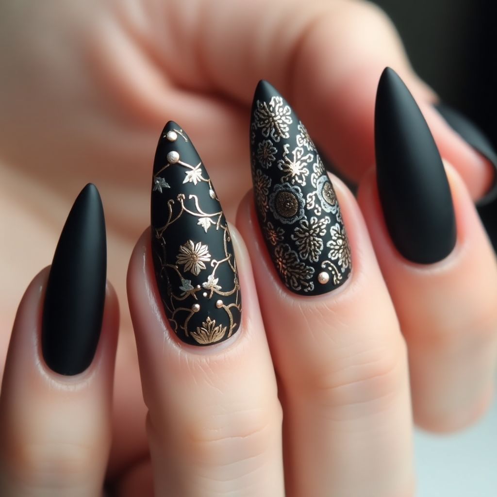 Black Stiletto Nail Design