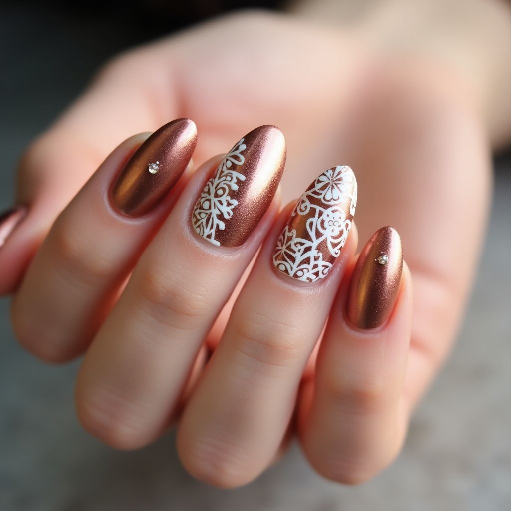 Copper Almond Nail Design