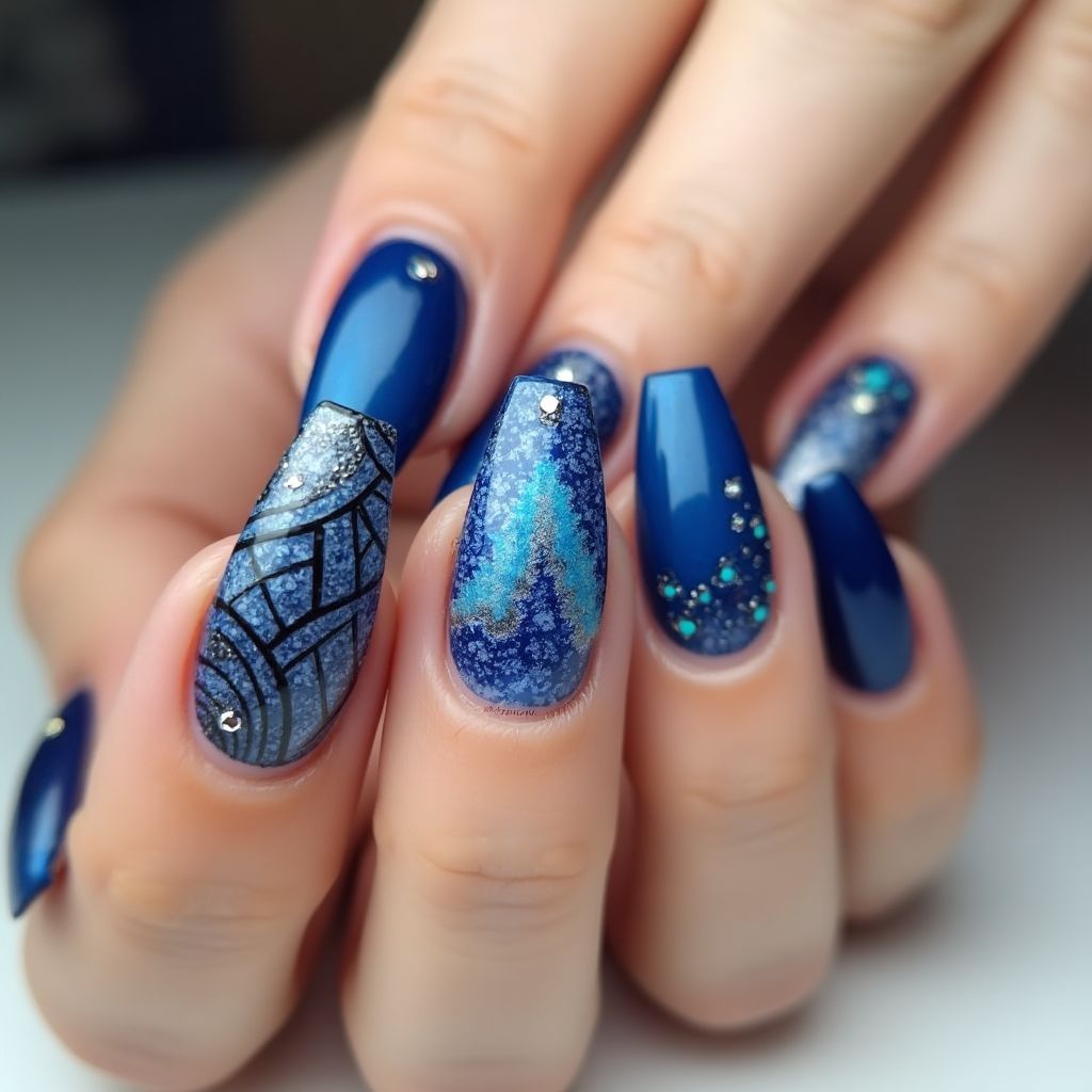 Blue Stiletto Nail Design