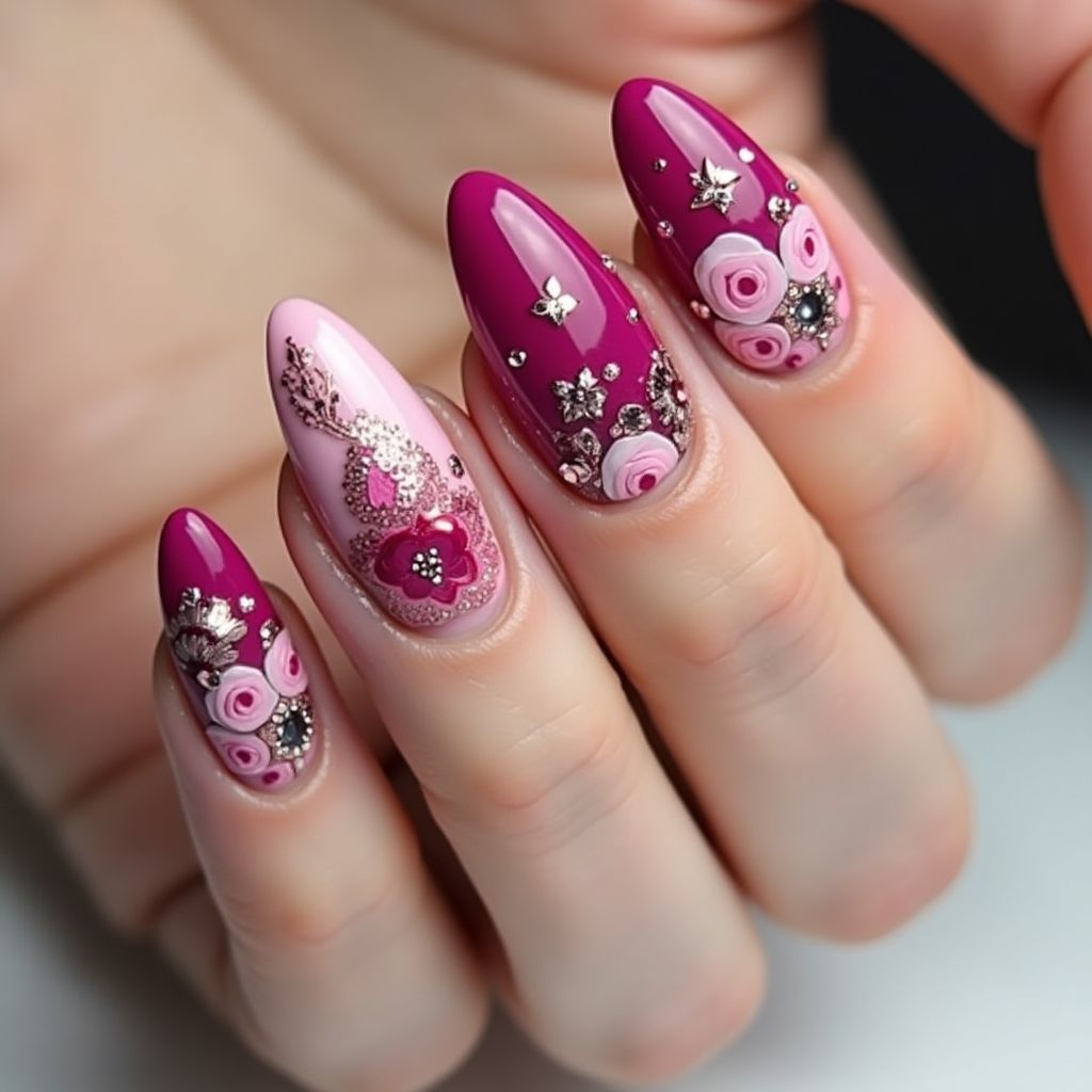 Fuchsia Almond Nail Design