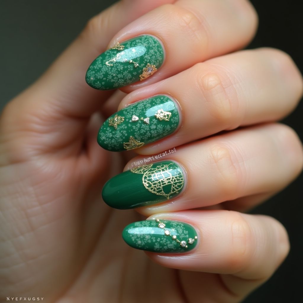 Emerald Green Almond Nail Design