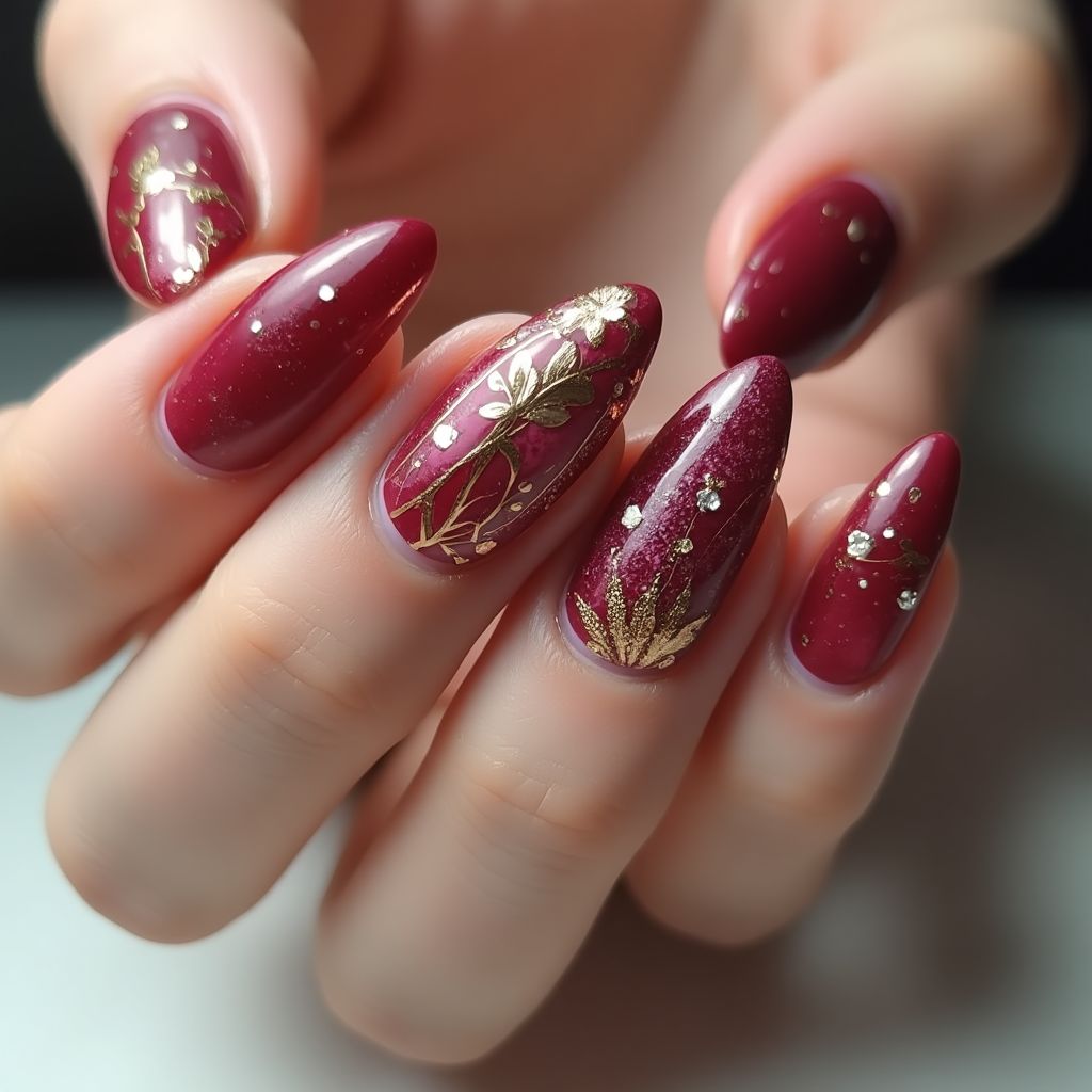 Burgundy Almond Nail Design
